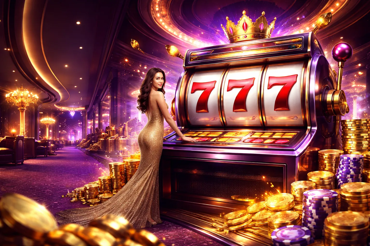 Hình ảnh chính Nổ Hũ 90ok với các guồng quay và đồng tiền vàng, biểu tượng jackpot